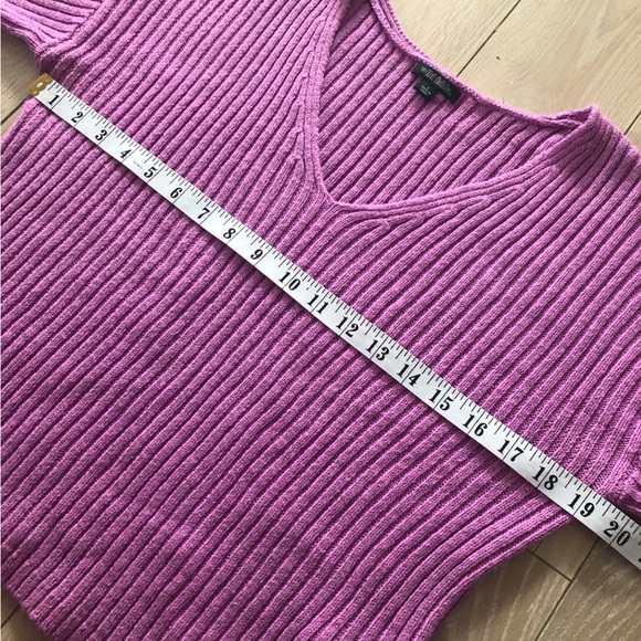 Wild Fable Ribbed V Neck Cropped Cotton Blend Sweater in Lilac Size L - Picture 3 of 10